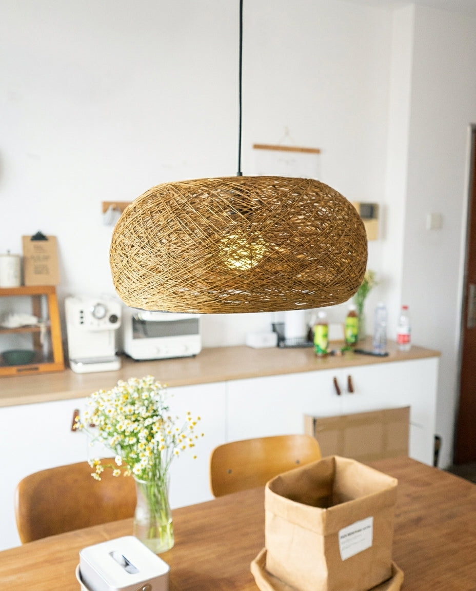 Calvessa Curated Woven Rattan Pendant Light – unlit natural material contrast