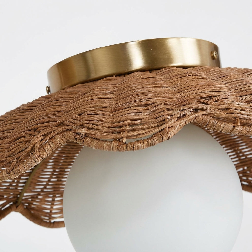 Calyra Curated Mouth-Blown Frosted Glass Flush M – structural canopy joint detail