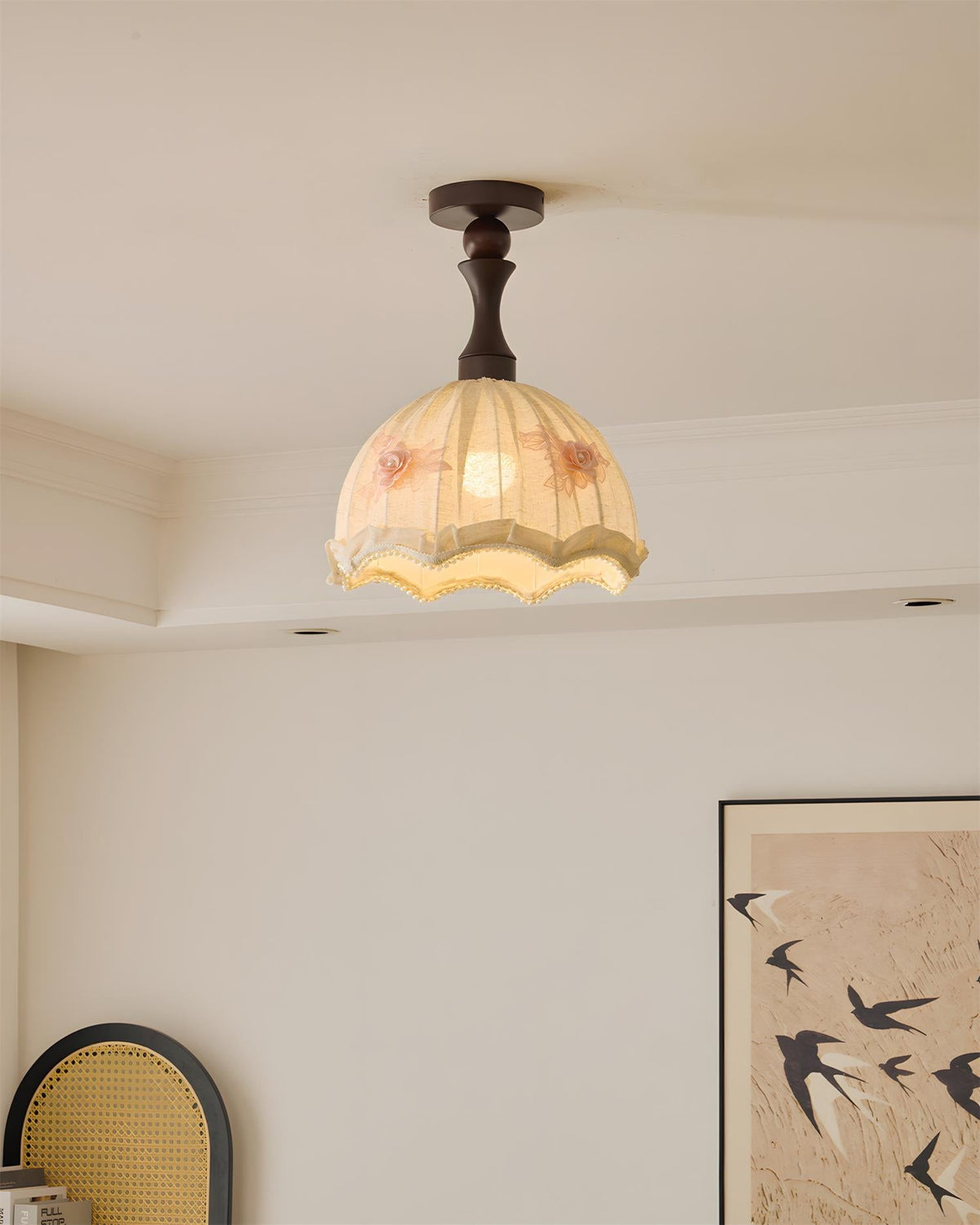 Solid Hardwood craftsmanship detail on Camélia Curated Solid Hardwood Flush Mount Ceili