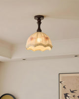 Camélia Curated Solid Hardwood Flush Mount Ceili – illuminated warm ambiance setting