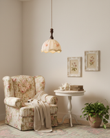 Camélia Curated Solid Hardwood Pendant Light – illuminated warm ambiance setting