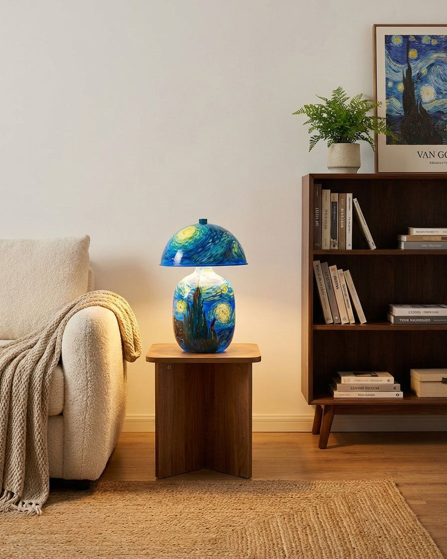 Camellune Curated Hand-Thrown Ceramic Table Lamp – illuminated warm ambiance setting