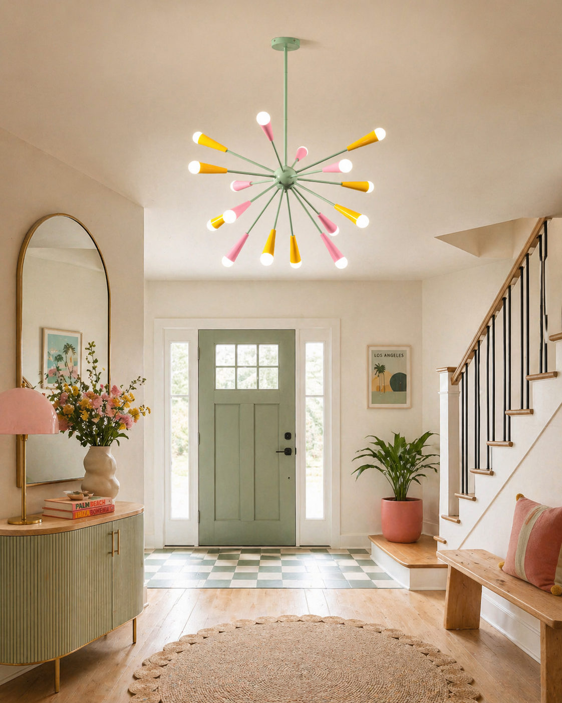 Candyra Curated Iron & Glass Chandelier installed in residential dining space