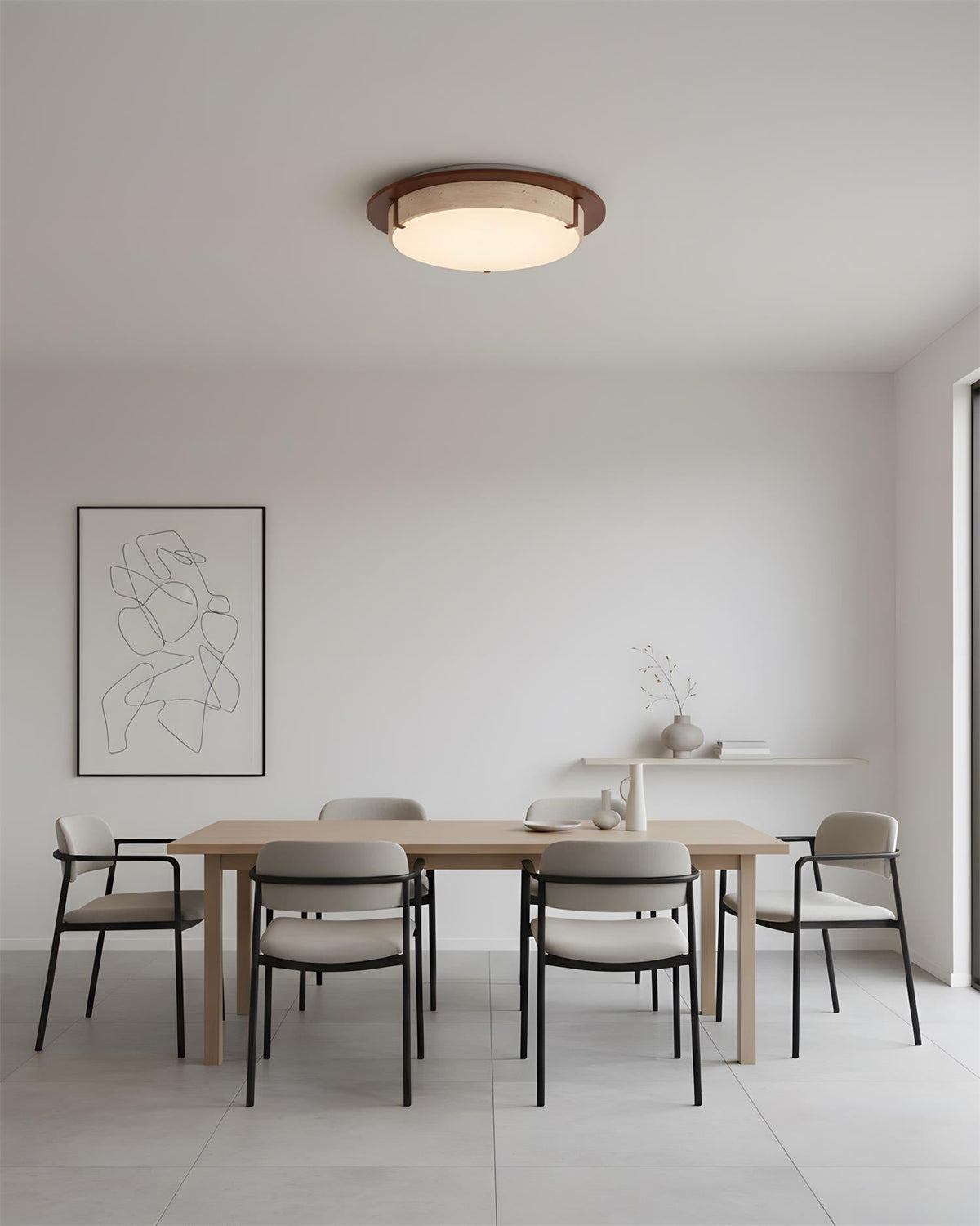 Yellow Travertine craftsmanship detail on Cantera Ring Curated Yellow Travertine Flush Mou