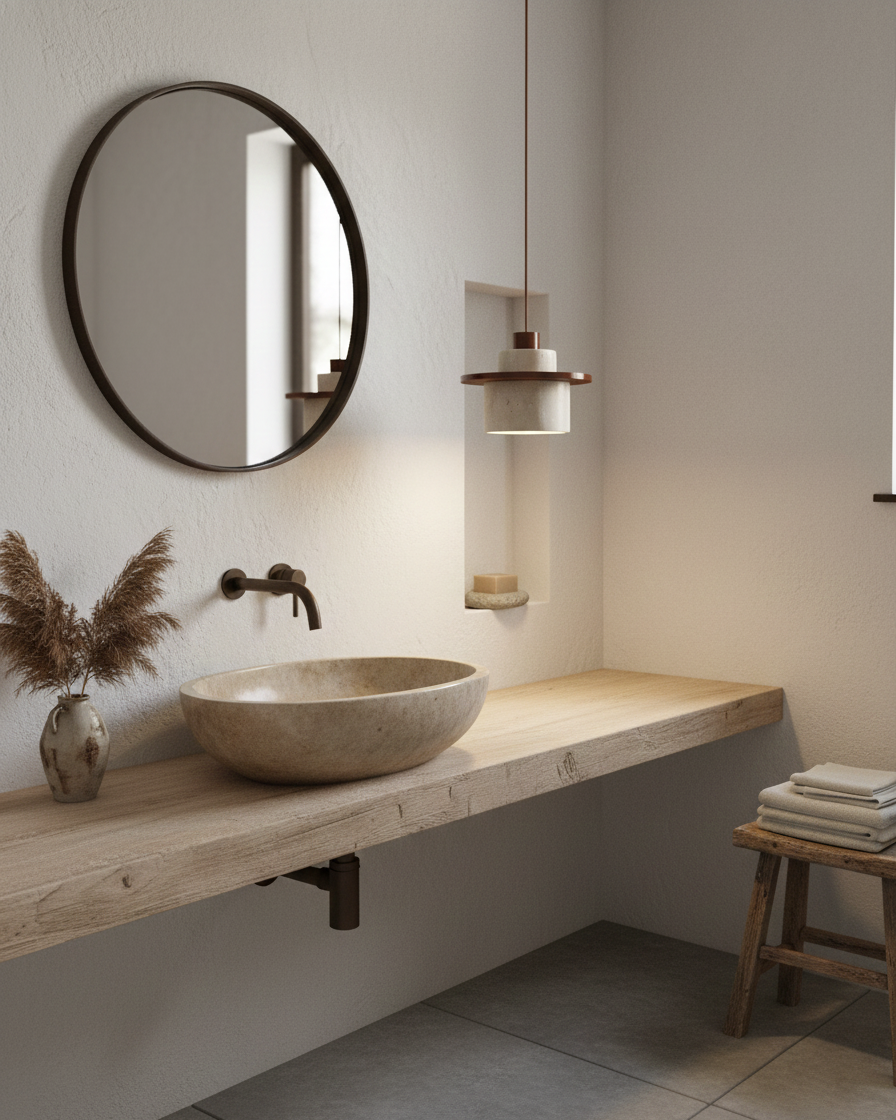 Cantera Travertine Curated Yellow Travertine Pen – illuminated warm ambiance setting