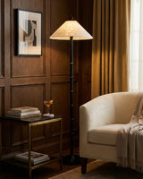 Capelle Floor Curated Solid Hardwood Floor Lamp – illuminated warm ambiance setting