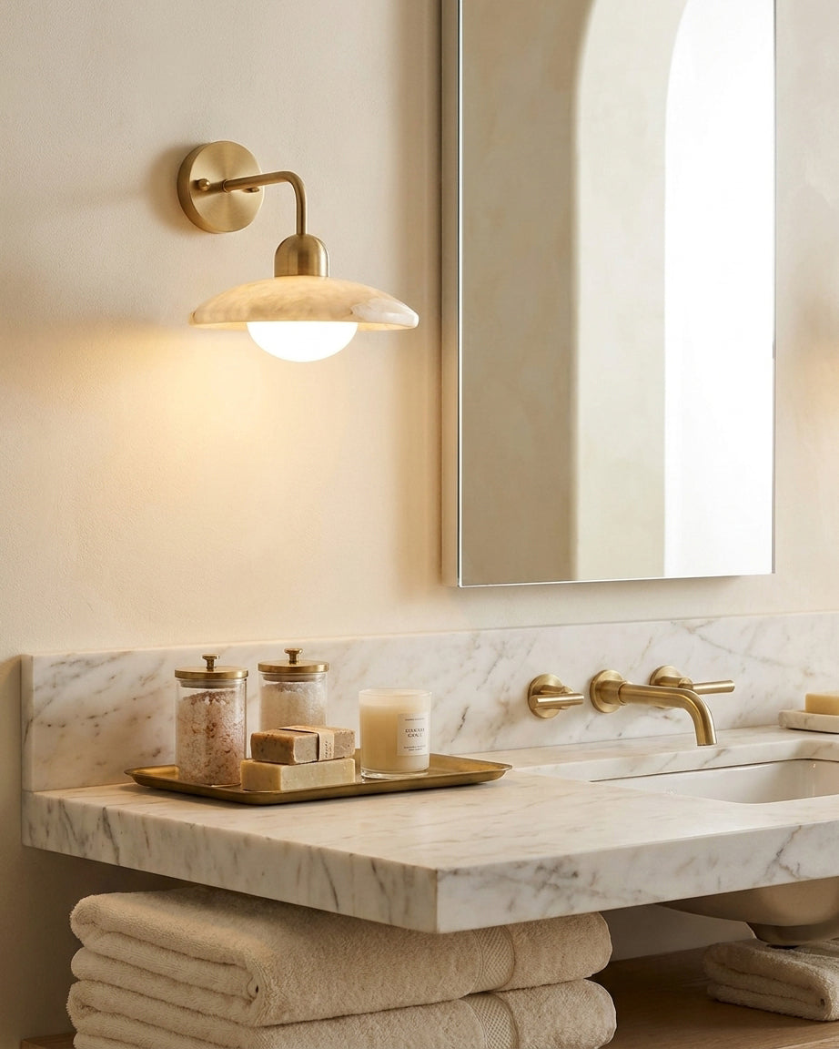 Carolia Alabaster Curated Alabaster Wall Sconce – illuminated warm ambiance setting