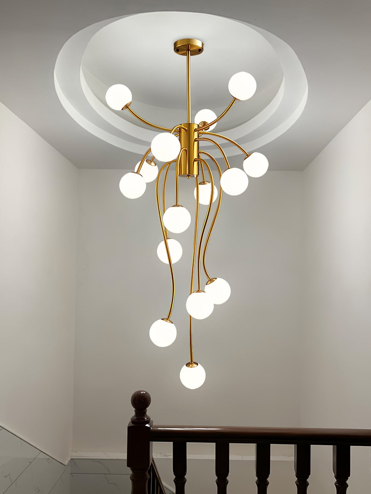 Caroline Curated Mouth-Blown Frosted Glass Chand – spatial dining room perspective