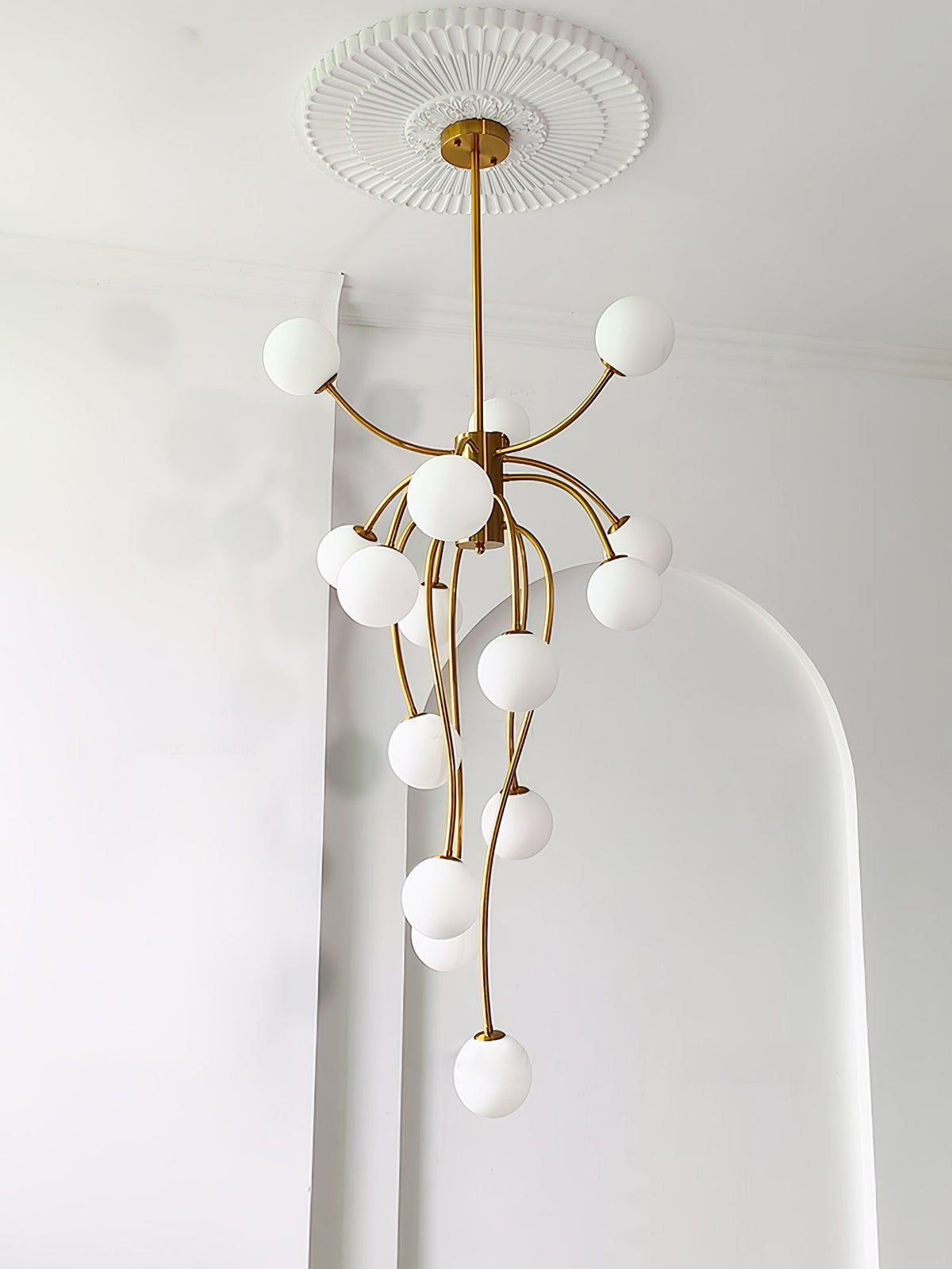 Caroline Curated Mouth-Blown Frosted Glass Chand – full fixture elevation view
