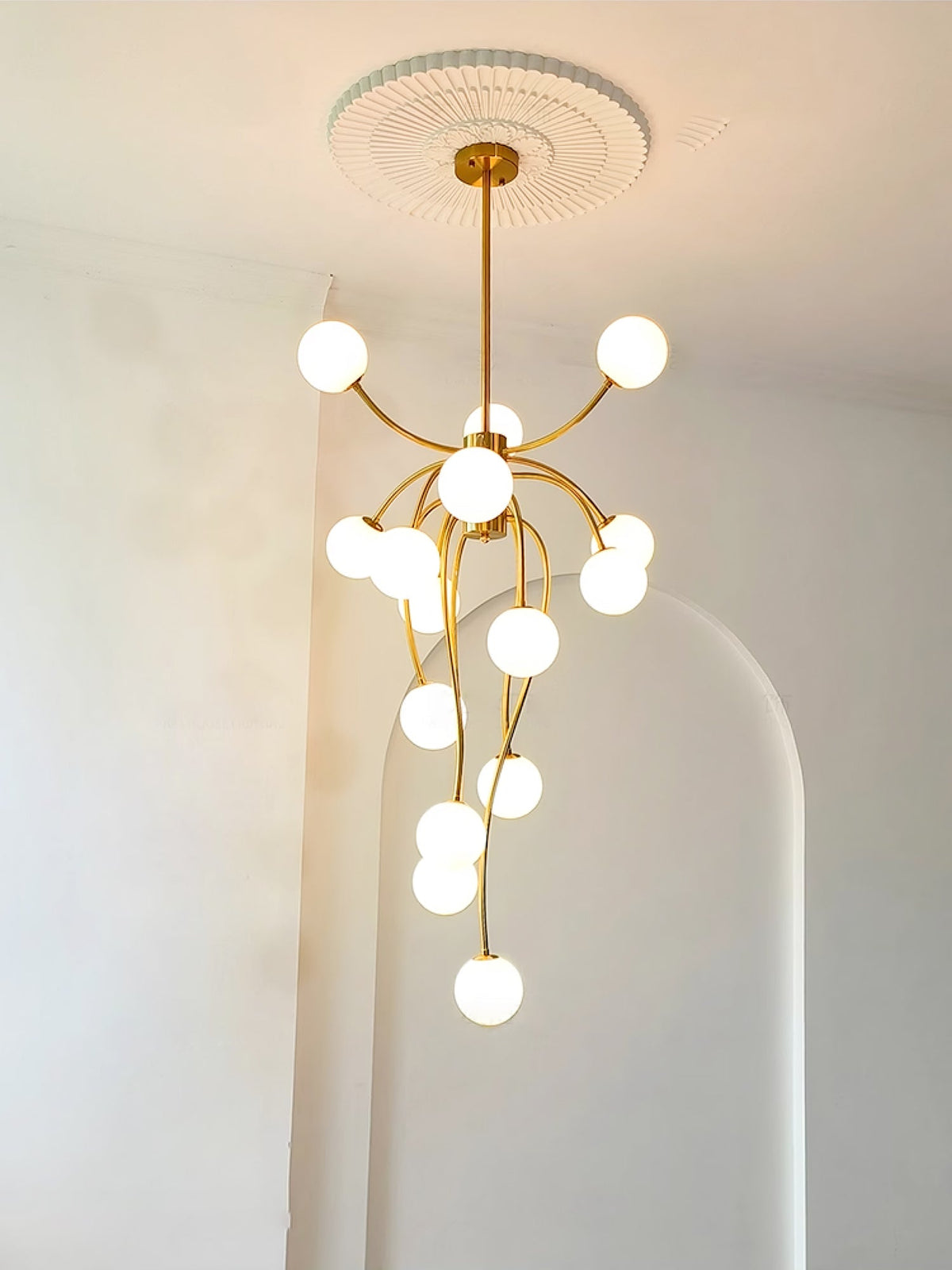 Caroline Curated Mouth-Blown Frosted Glass Chand – side angled contour profile