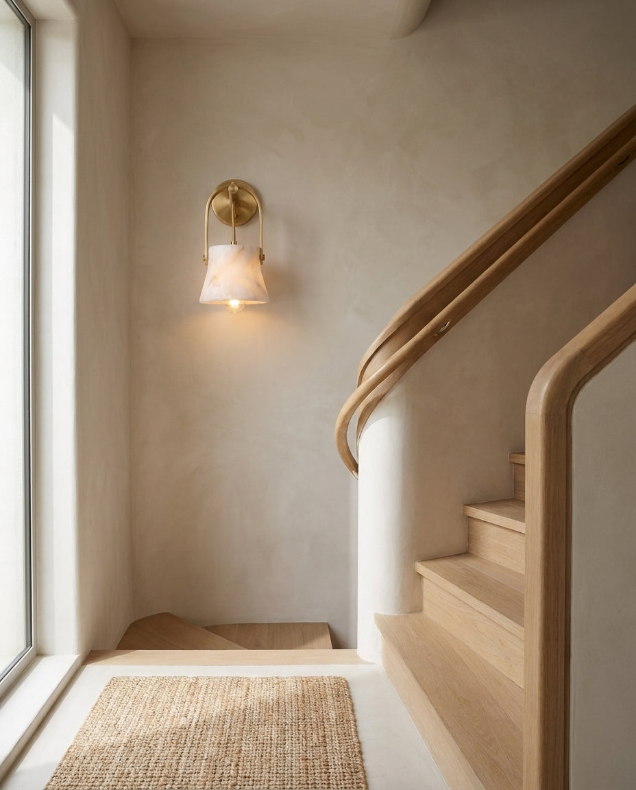 Marrakech Alabaster Curated Alabaster Wall Sconc – illuminated warm ambiance setting