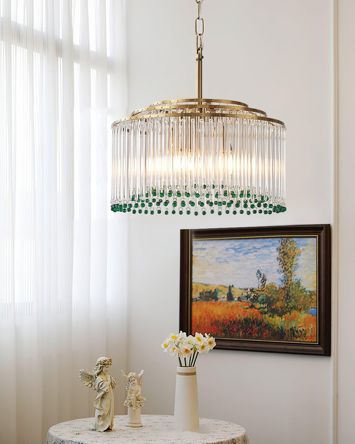 Casandra Curated Mouth-Blown Frosted Glass Chand – illuminated warm ambiance setting