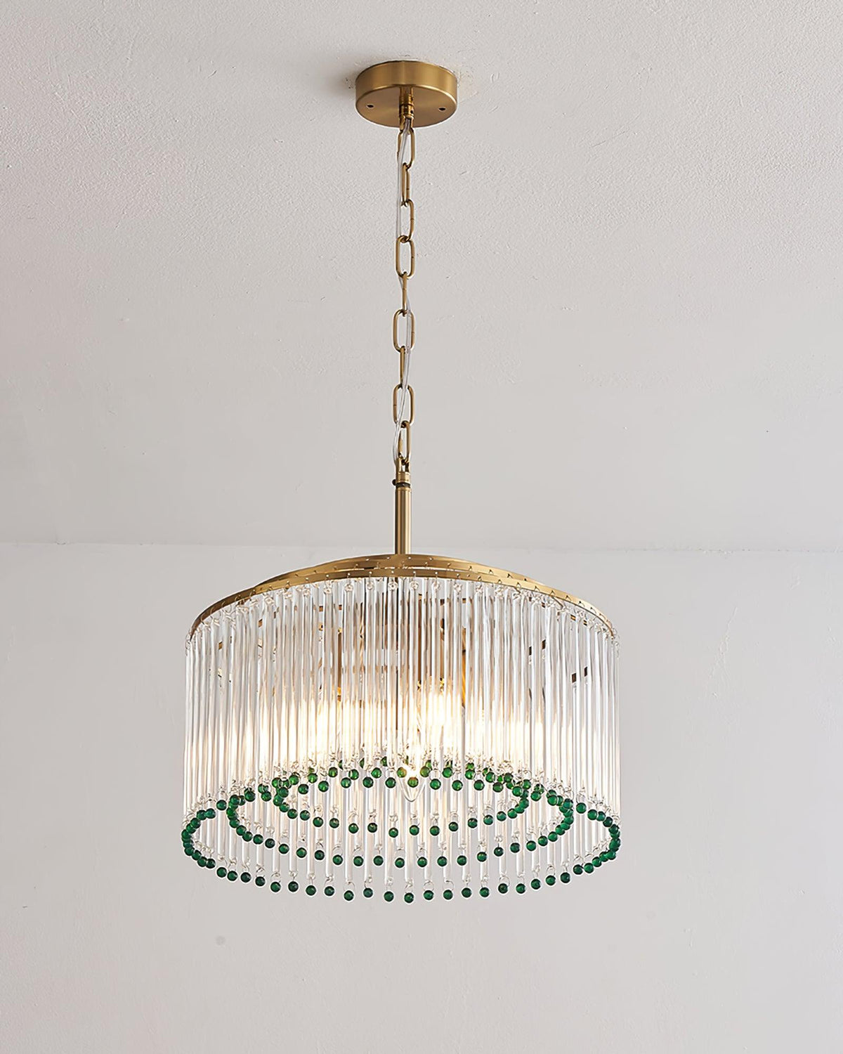 Casandra Curated Mouth-Blown Frosted Glass Chand – spatial dining room perspective