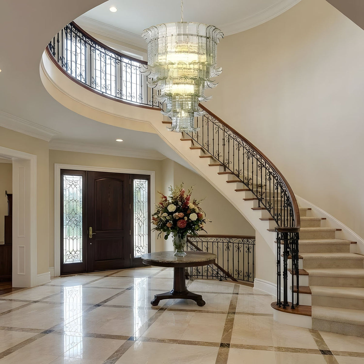 Cascade Glass Green Chandelier – Ambient Illumination in Luxury Interior Setting View 15
