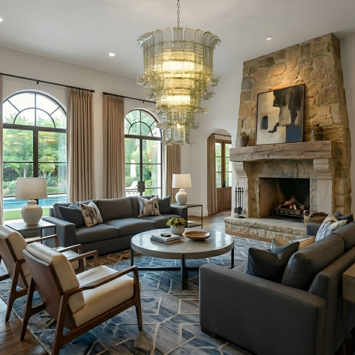 Cascade Glass Green Chandelier – Ambient Illumination in Luxury Interior Setting View 9