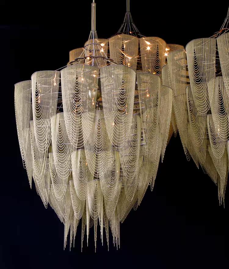Cascade Aluminum Chain Curated Iron & Glass Chan – unlit natural material contrast