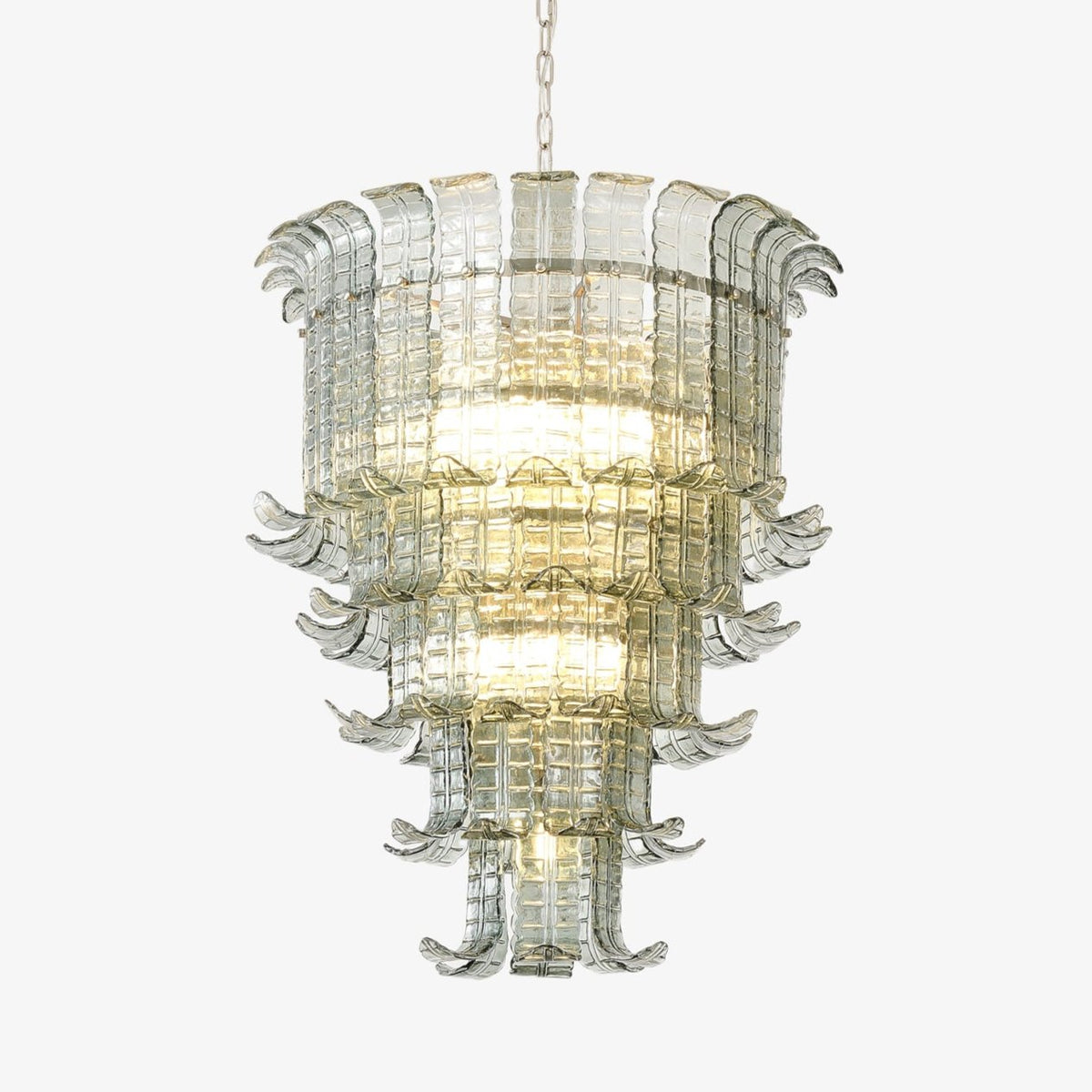 Cascade Glass Green Chandelier – Handcrafted Architectural Luxury Lighting Fixture