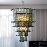 Cascade Glass Green Chandelier – Handcrafted Material Texture and Detail View