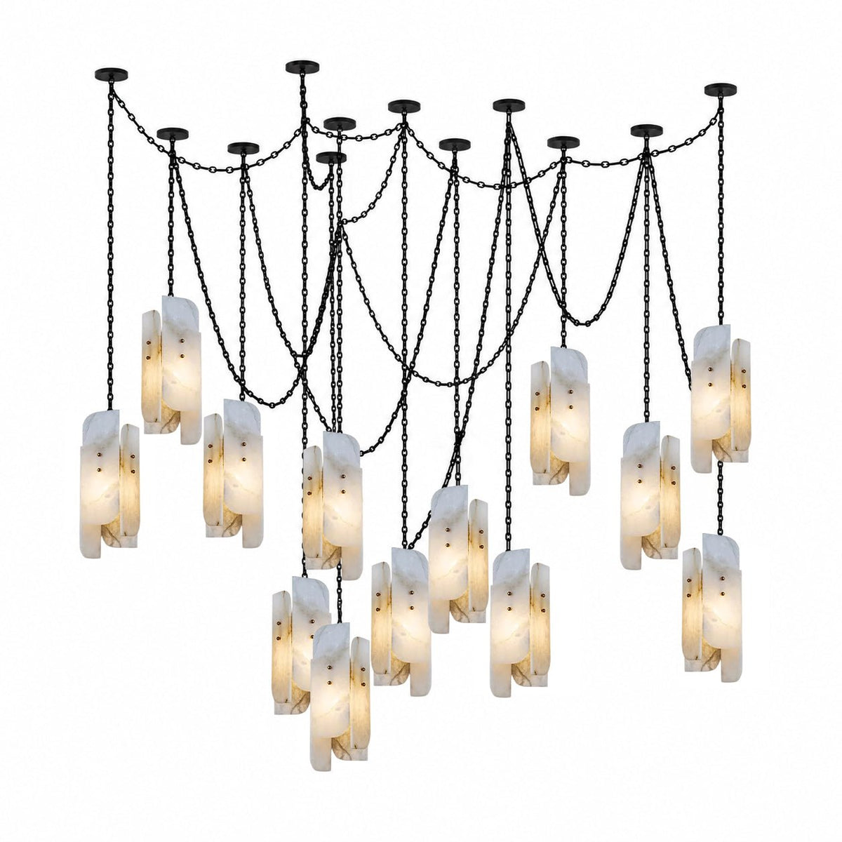 Cascading Chain Cluster Curated Alabaster Chande – 13 Heads ∅ 5.9 x H 15.7 finish configuration