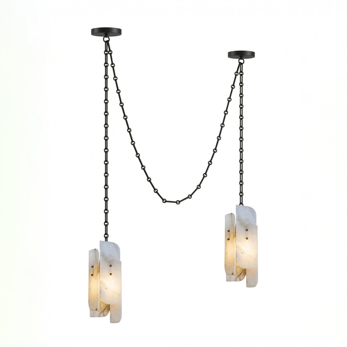 Cascading Chain Cluster Curated Alabaster Chande – 2 Heads ∅ 5.9 x H 15.7 finish configuration