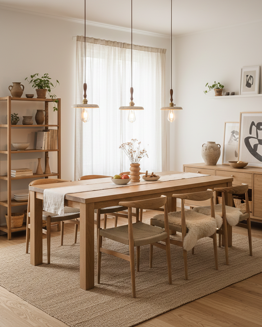 Cask Travertine Curated Yellow Travertine Pendan – spatial dining room perspective