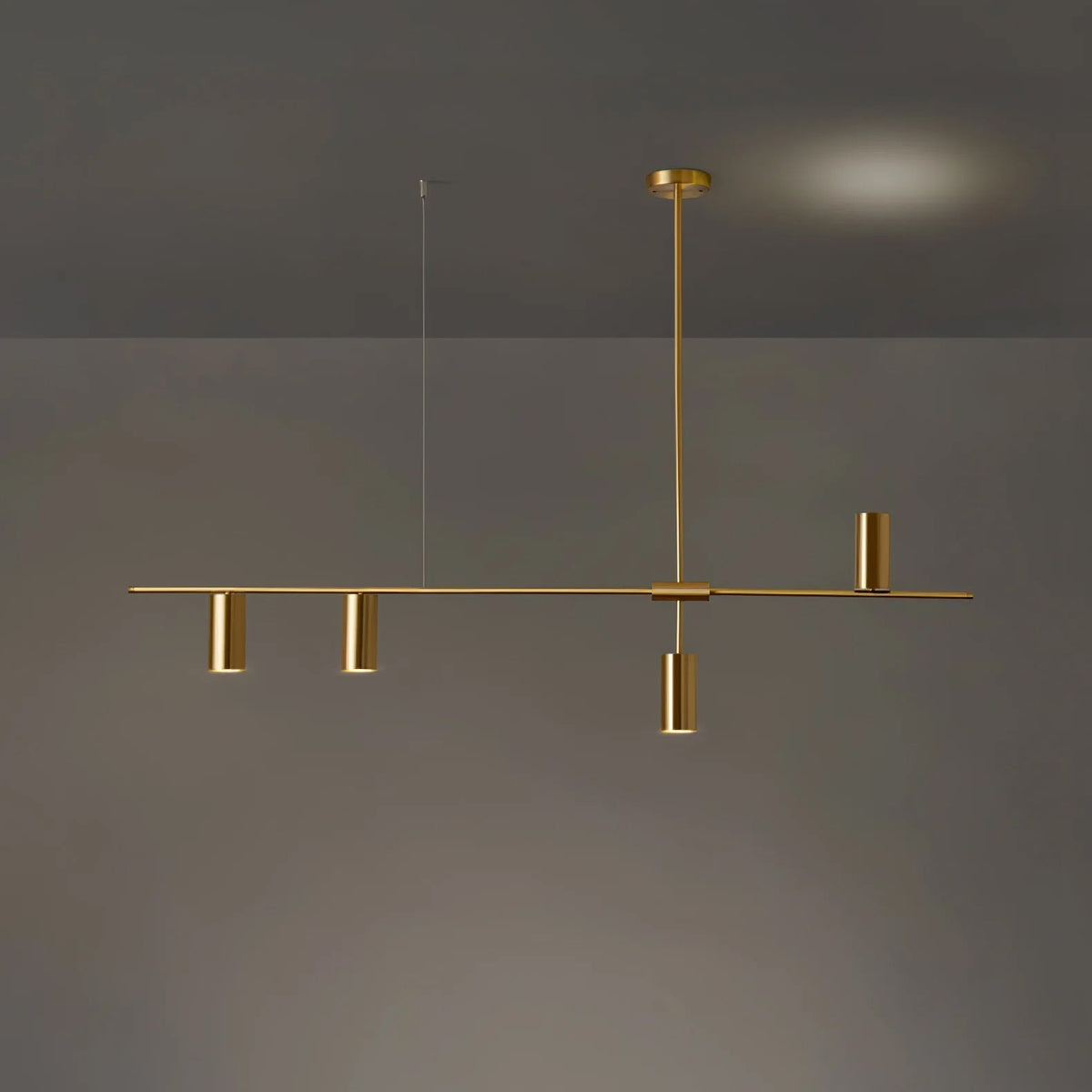 Cassandra Linear Curated Iron & Glass Chandelier – illuminated warm ambiance setting #1