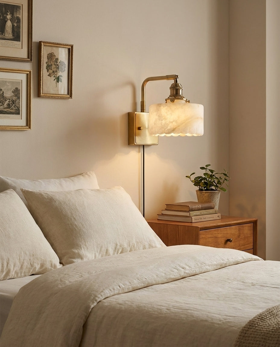 Cavella Alabaster Curated Alabaster Wall Sconce – structural canopy joint detail