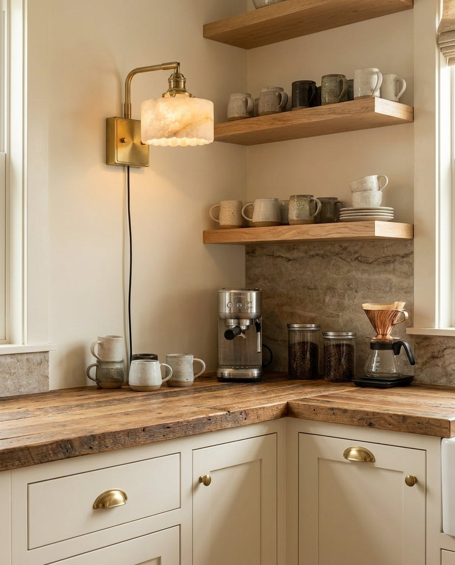 Cavella Alabaster Curated Alabaster Wall Sconce – illuminated warm ambiance setting