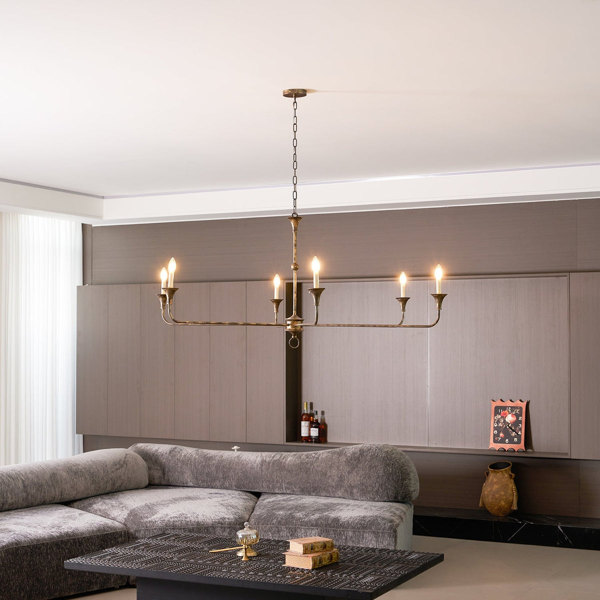 Elara Candle Curated Solid Brass Chandelier – architectural ceiling profile