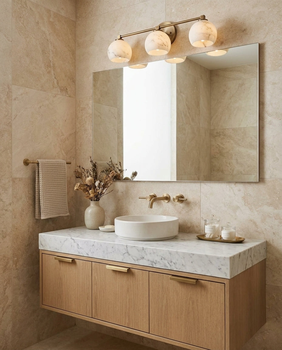 Celadyn Alabaster Curated Alabaster Wall Sconce installed in residential dining space