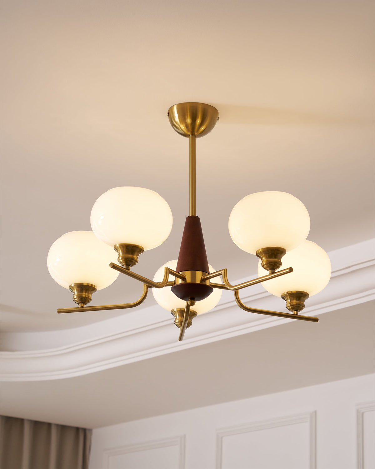 Celeste Sphere Walnut Curated Mouth-Blown Froste – structural canopy joint detail