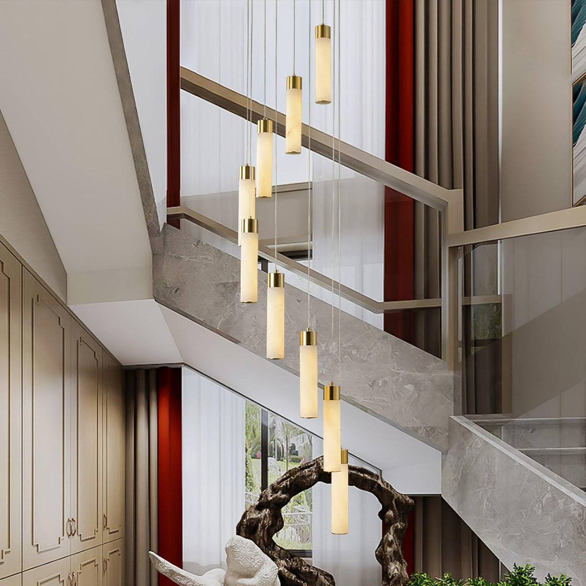Celestial Alabaster Cascade Curated Alabaster Ch – full fixture elevation view