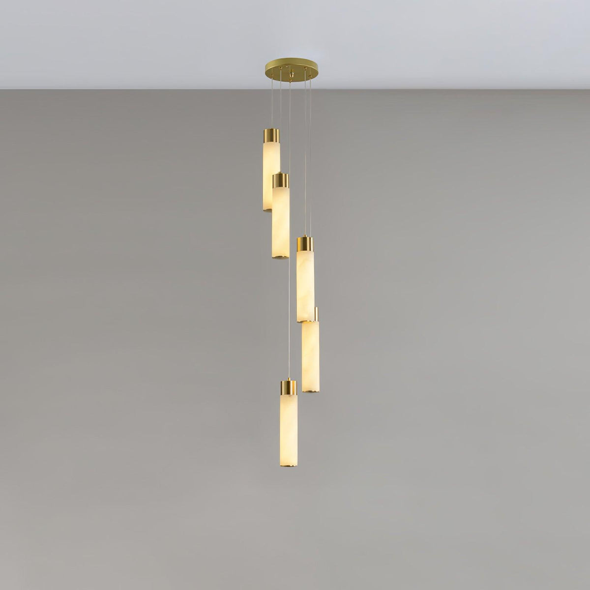 Celestial Alabaster Cascade Curated Alabaster Ch – illuminated warm ambiance setting #1