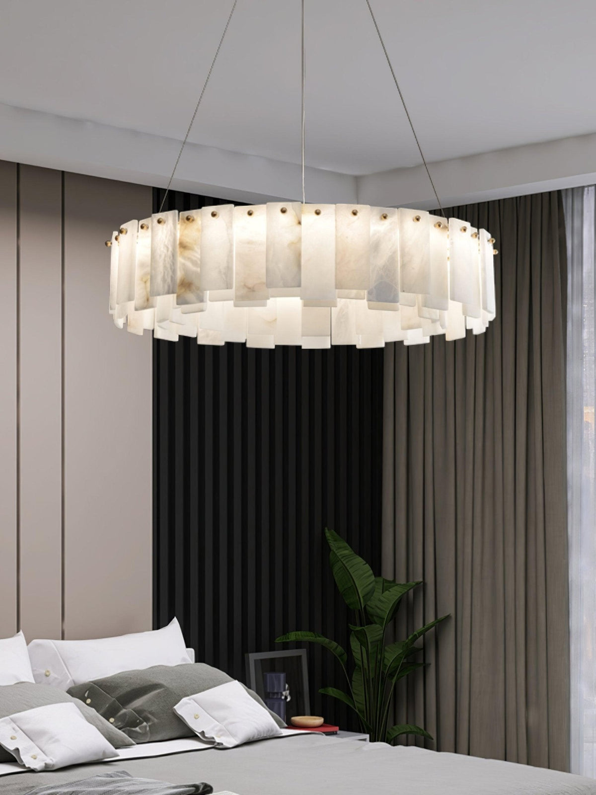 Celestial Alabaster Round Curated Alabaster Chan – full fixture elevation view