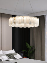 Celestial Alabaster Round Curated Alabaster Chan – full fixture elevation view