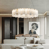 Celestial Alabaster Round Curated Alabaster Chan warm illuminated room view