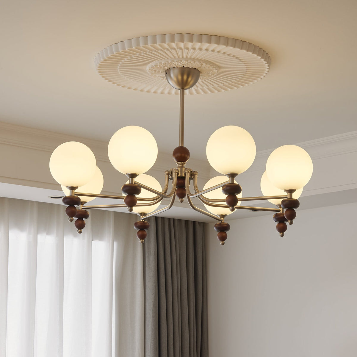 Celestial Sphere Walnut Curated Mouth-Blown Fros installed in residential dining space