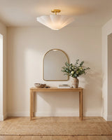 Celora Curated Iron & Glass Flush Mount Ceiling – structural canopy joint detail
