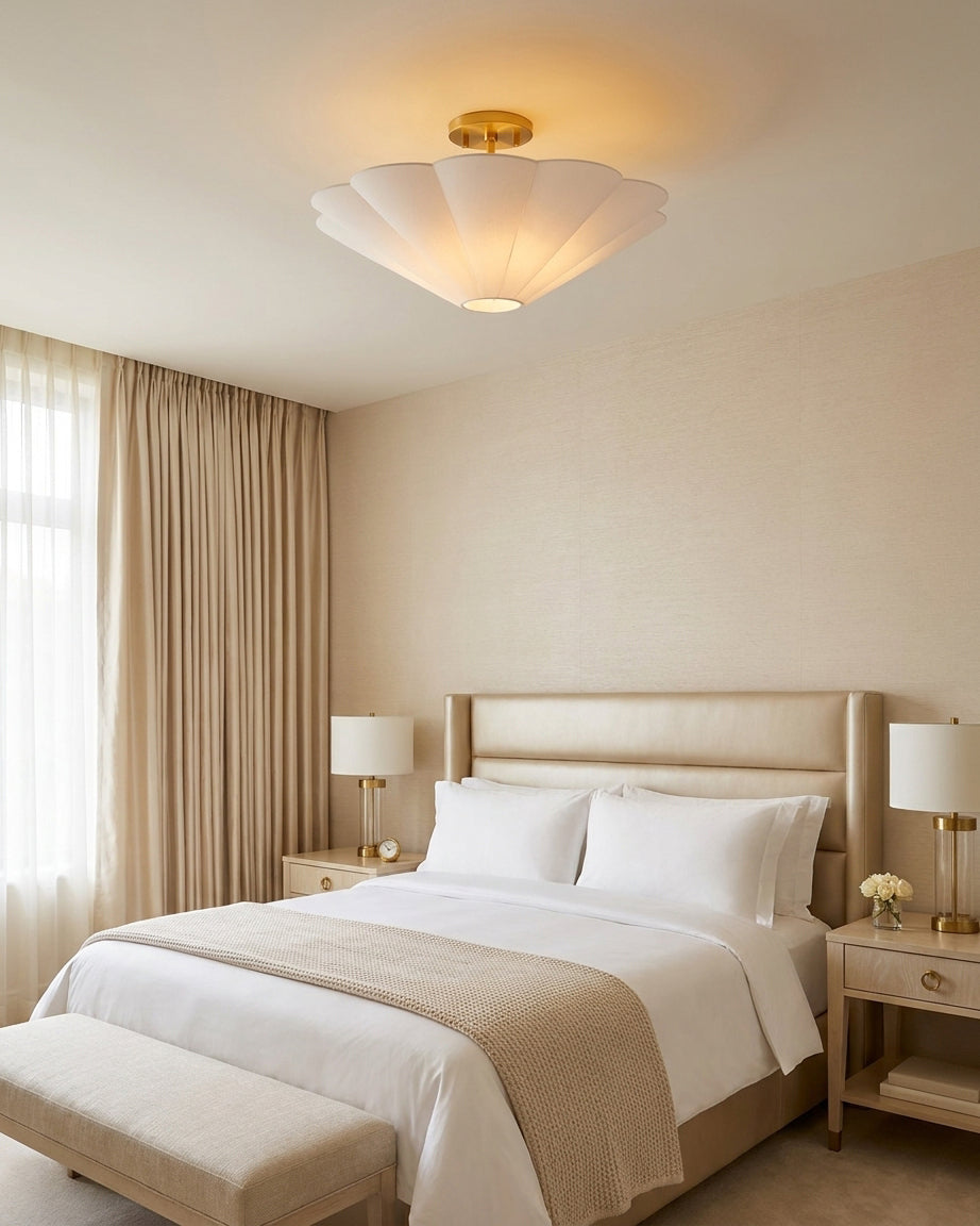 Celora Curated Iron & Glass Flush Mount Ceiling – side angled contour profile