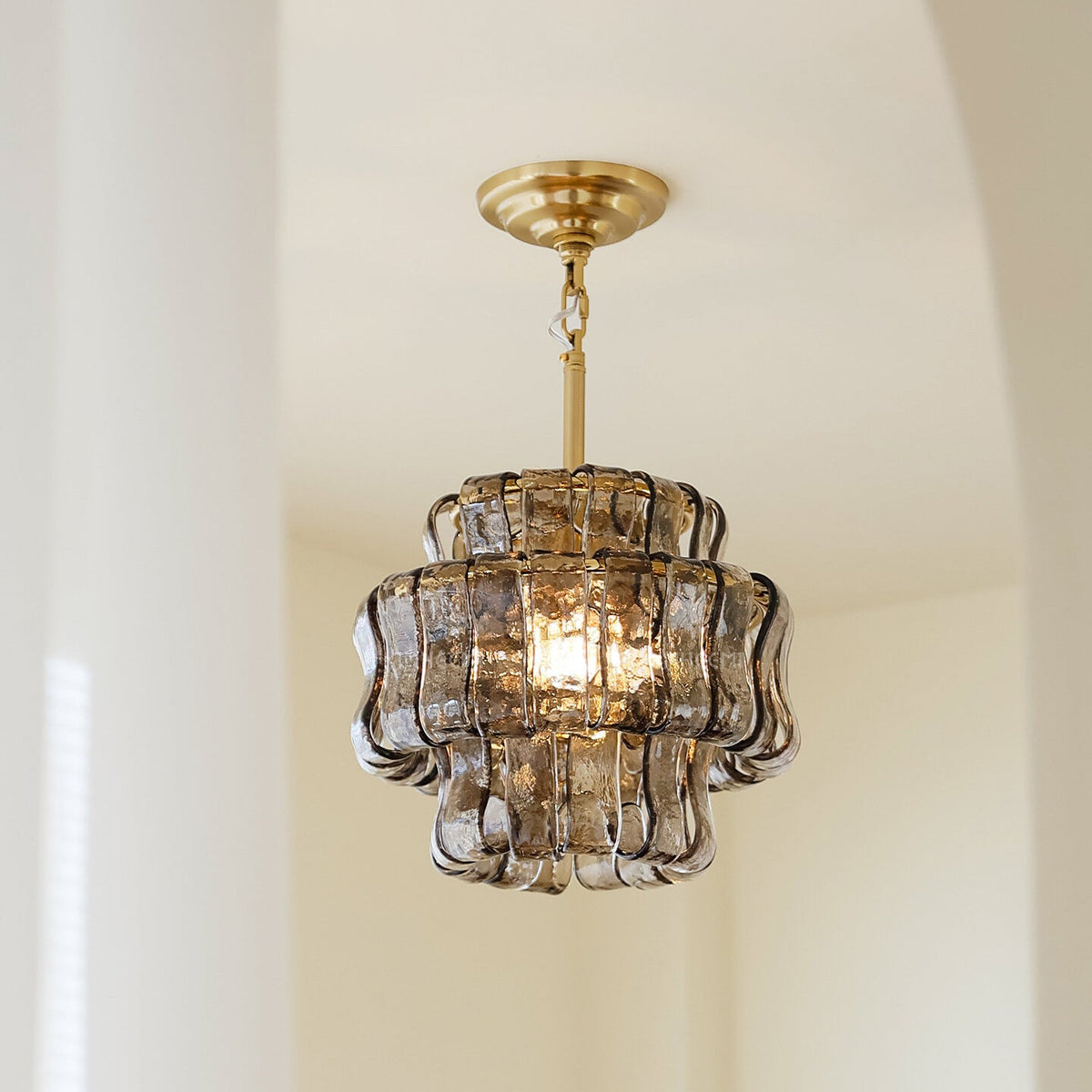 Cendrel Curated Amber Art Glass Flush Mount Ceil – spatial dining room perspective