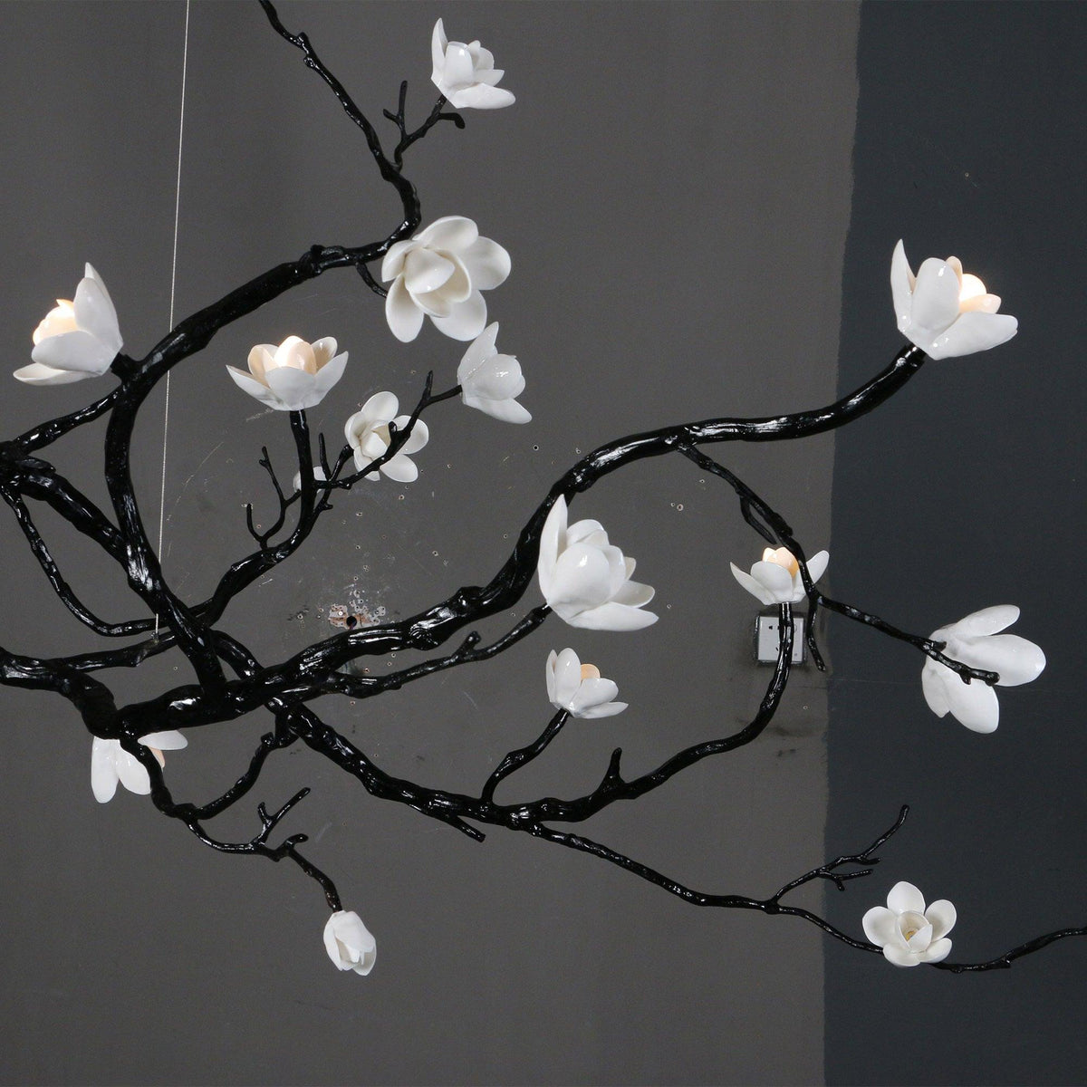 Ceramic Flower Curated Solid Brass Chandelier – structural canopy joint detail