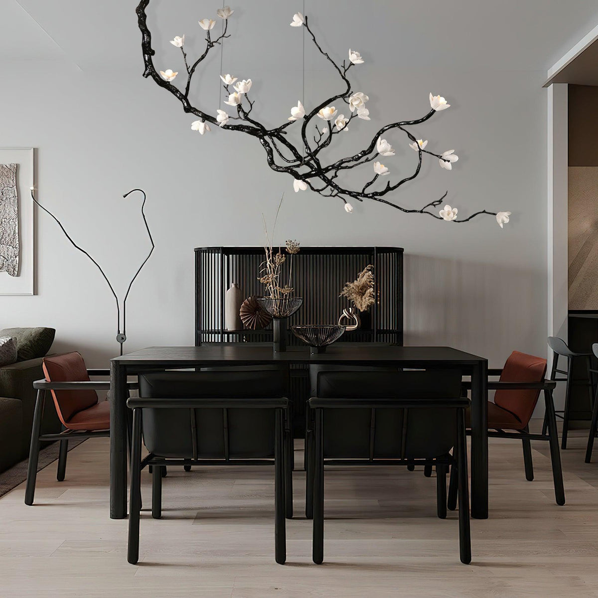 Solid Brass craftsmanship detail on Ceramic Flower Curated Solid Brass Chandelier