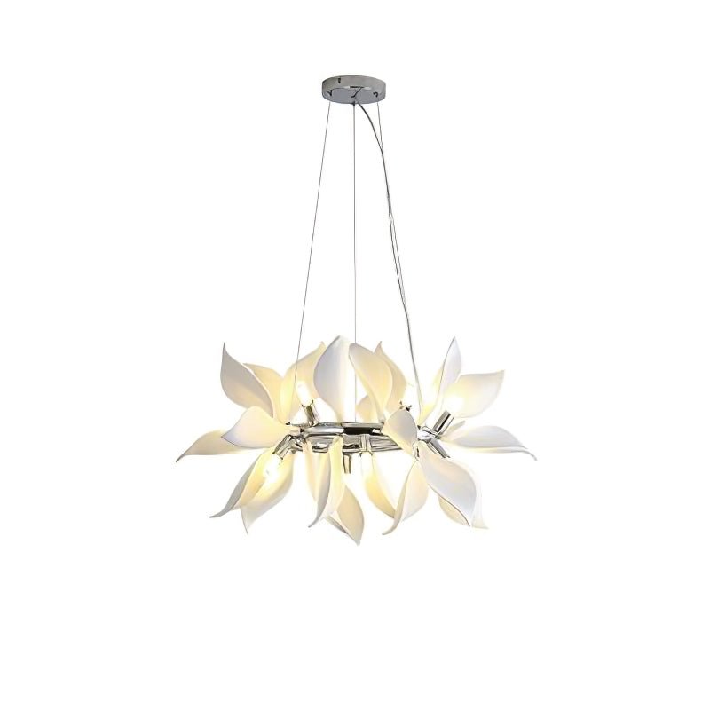 Petala Amber Art Glass Chandelier – illuminated warm ambiance setting #1