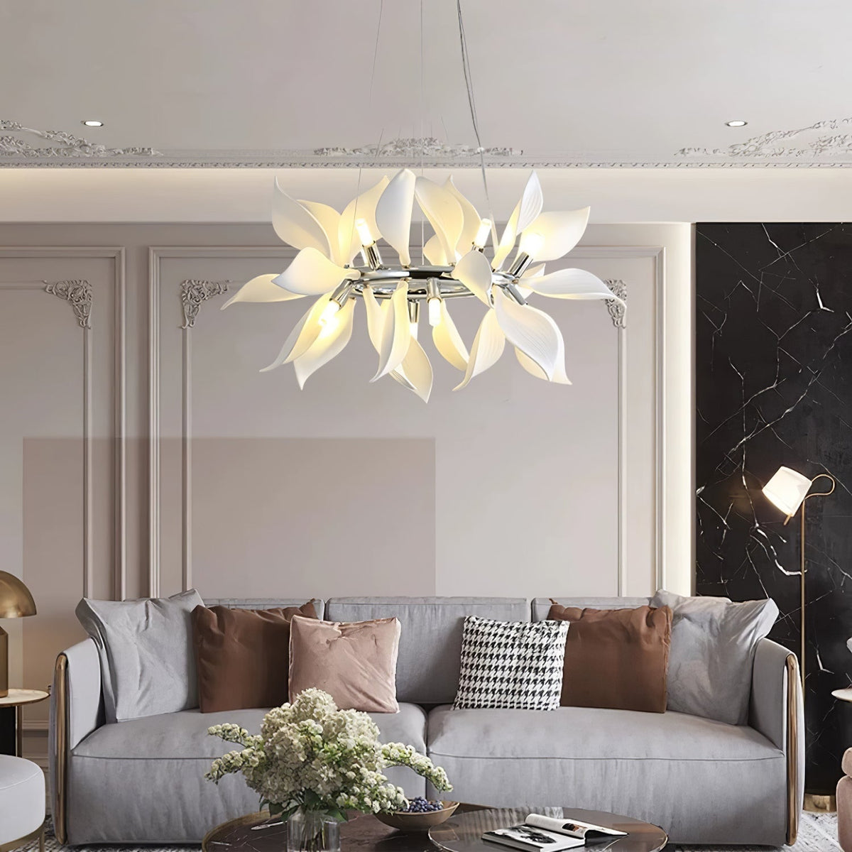 Petala Amber Art Glass Chandelier – unlit natural material contrast