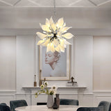 Petala Amber Art Glass Chandelier installed in residential dining space