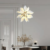 Petala Amber Art Glass Chandelier warm illuminated room view