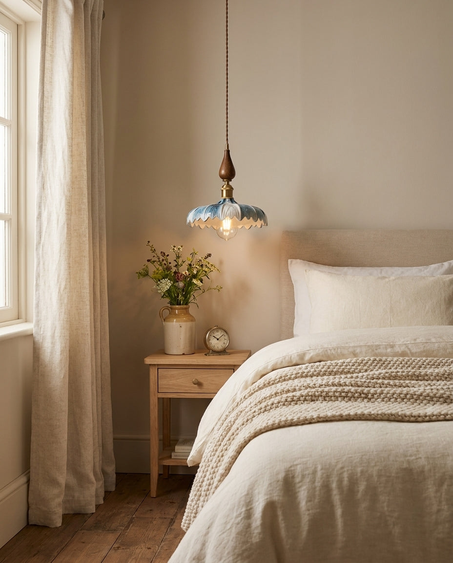 Cerulyn Curated Mouth-Blown Frosted Glass Pendan – illuminated warm ambiance setting
