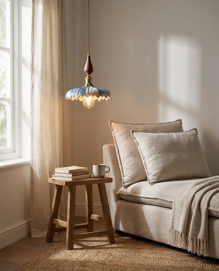 Cerulyn Curated Mouth-Blown Frosted Glass Pendan – structural canopy joint detail