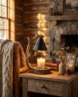 Cervana Candle Warmer Curated Finished Iron Tabl warm illuminated room view