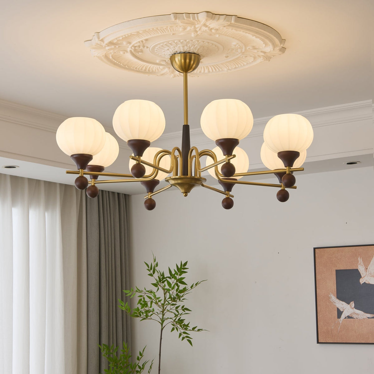Ceylian Curated Mouth-Blown Frosted Glass Chande installed in residential dining space